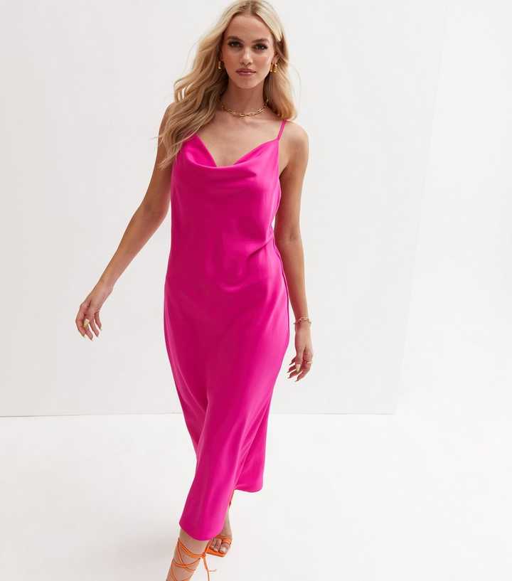 Hot Pink Cowl Neck Satin Mini Dress – Mrs C's Boutique