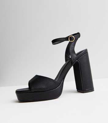 Black Faux Croc 2 Part Block Heel Platform Sandals