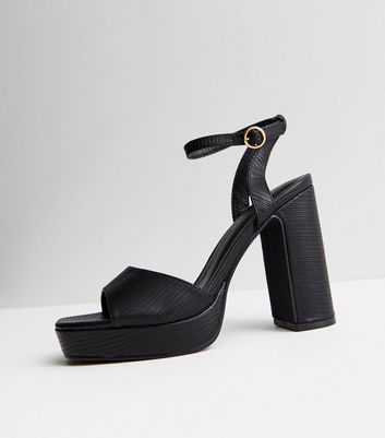 Black Square Toe Block Heel Sandals | New Look