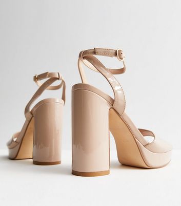Womens Shoes Heels Sandal heels New Look Patent 2 Part Block Heel Sandals Vegan in Pale Pink Natural 