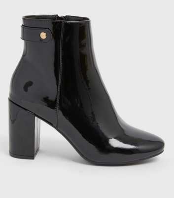 Black Patent Block Heel Ankle Boots