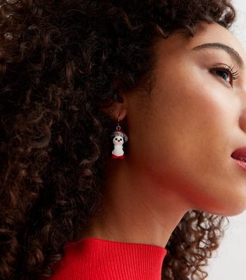 Black Matte Christmas Penguin Earrings