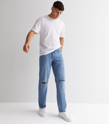 Ripped knee straight leg hot sale jeans