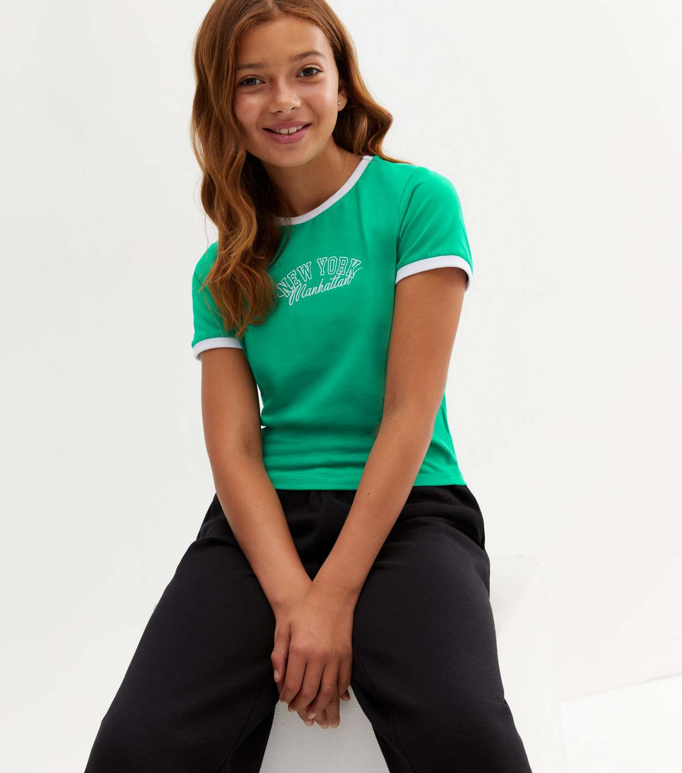 Girls Green New York Logo Ringer T-Shirt