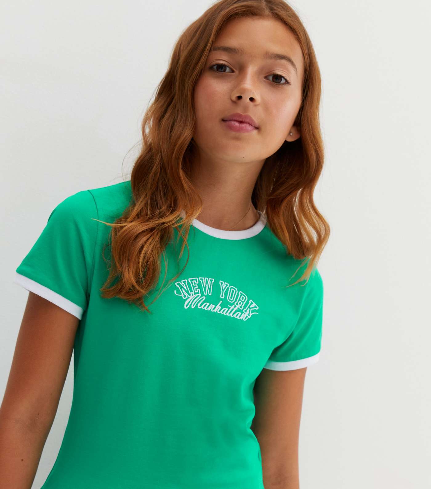 Girls Green New York Logo Ringer T-Shirt Image 3