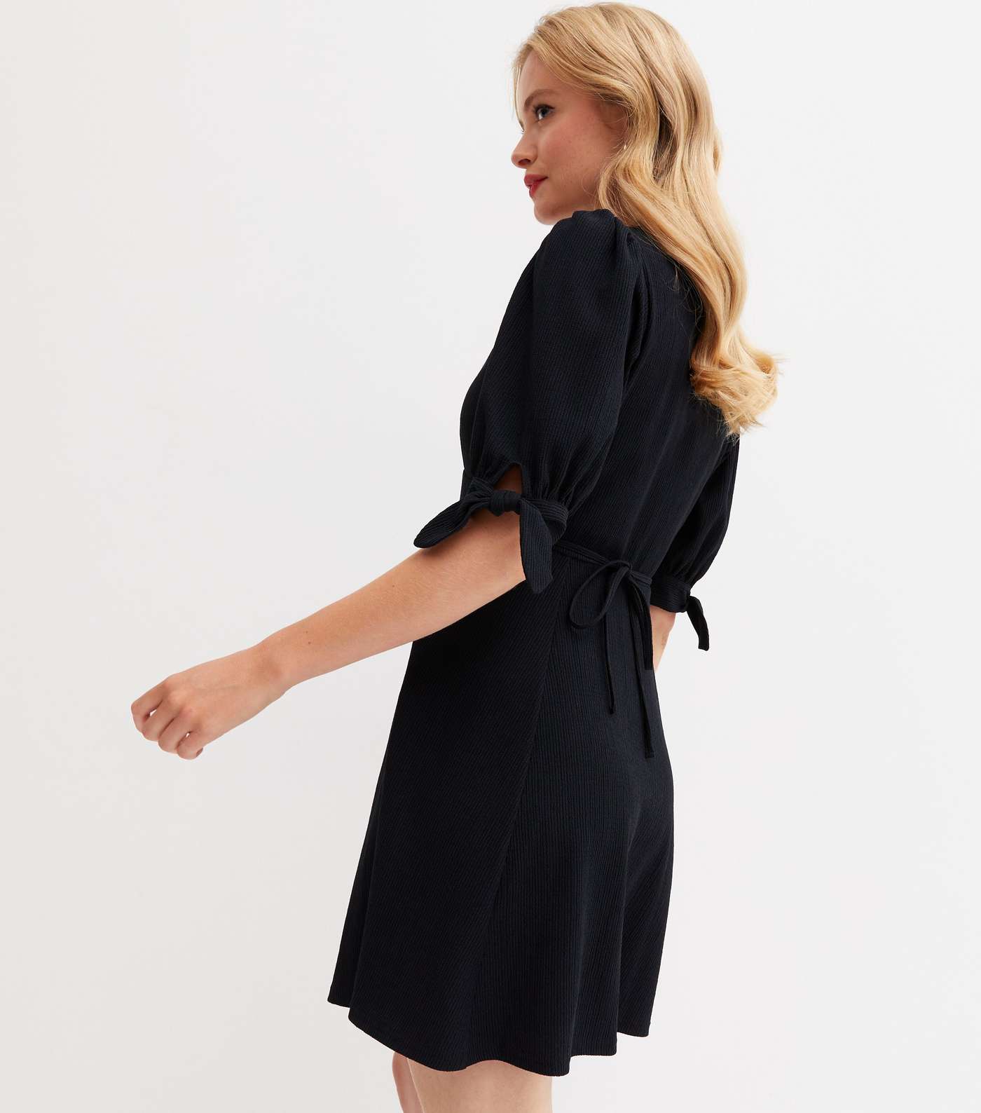 Black Crinkle Jersey Tie Sleeve Mini Dress Image 4
