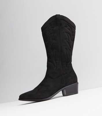 Black Suedette Calf Western Boots