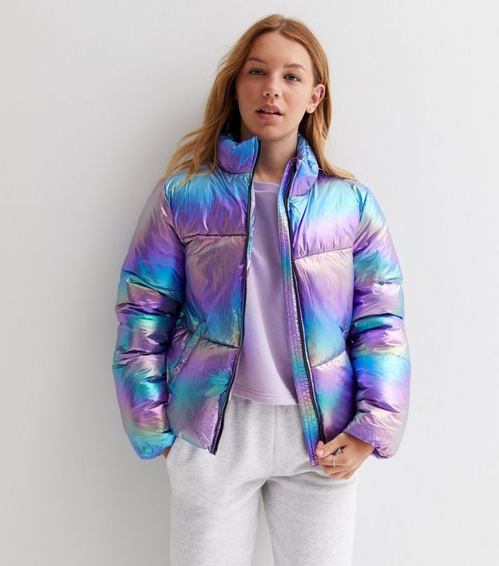 KIDS ONLY Lilac Iridescent Puffer Jacket | New Look