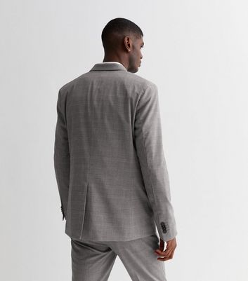 Men's Grey Check Skinny Fit Suit Jacket New Look