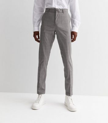Men's Super Skinny Grey Check Suit Trousers | Boohoo UK