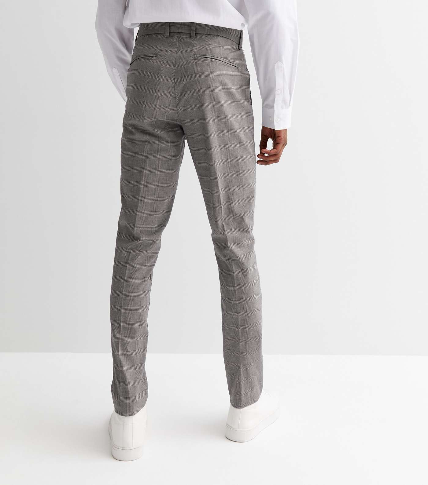 Grey Check Skinny Suit Trousers Image 4