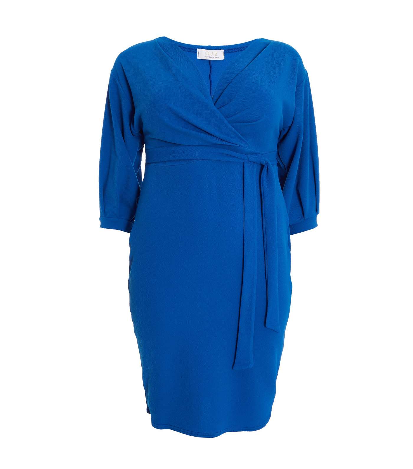 QUIZ Curves Blue 3/4 Sleeve Midi Wrap Dress Image 4