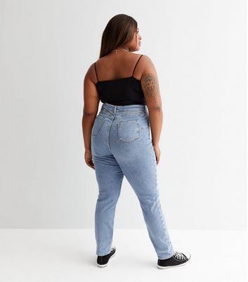 New Look Curve waist enhancing mom jeans in mid blue