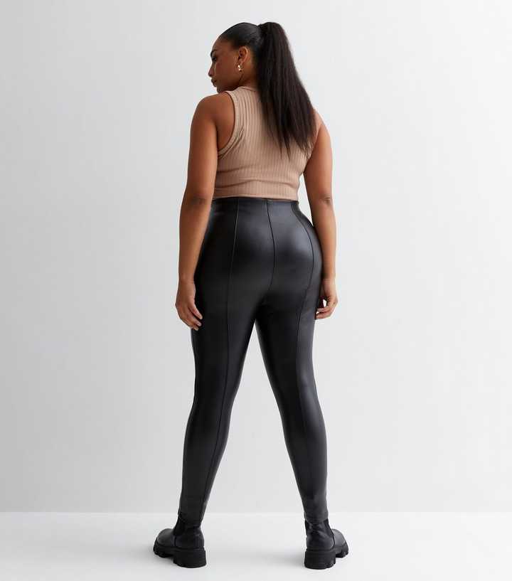 New Look Curve faux leather leggings in black