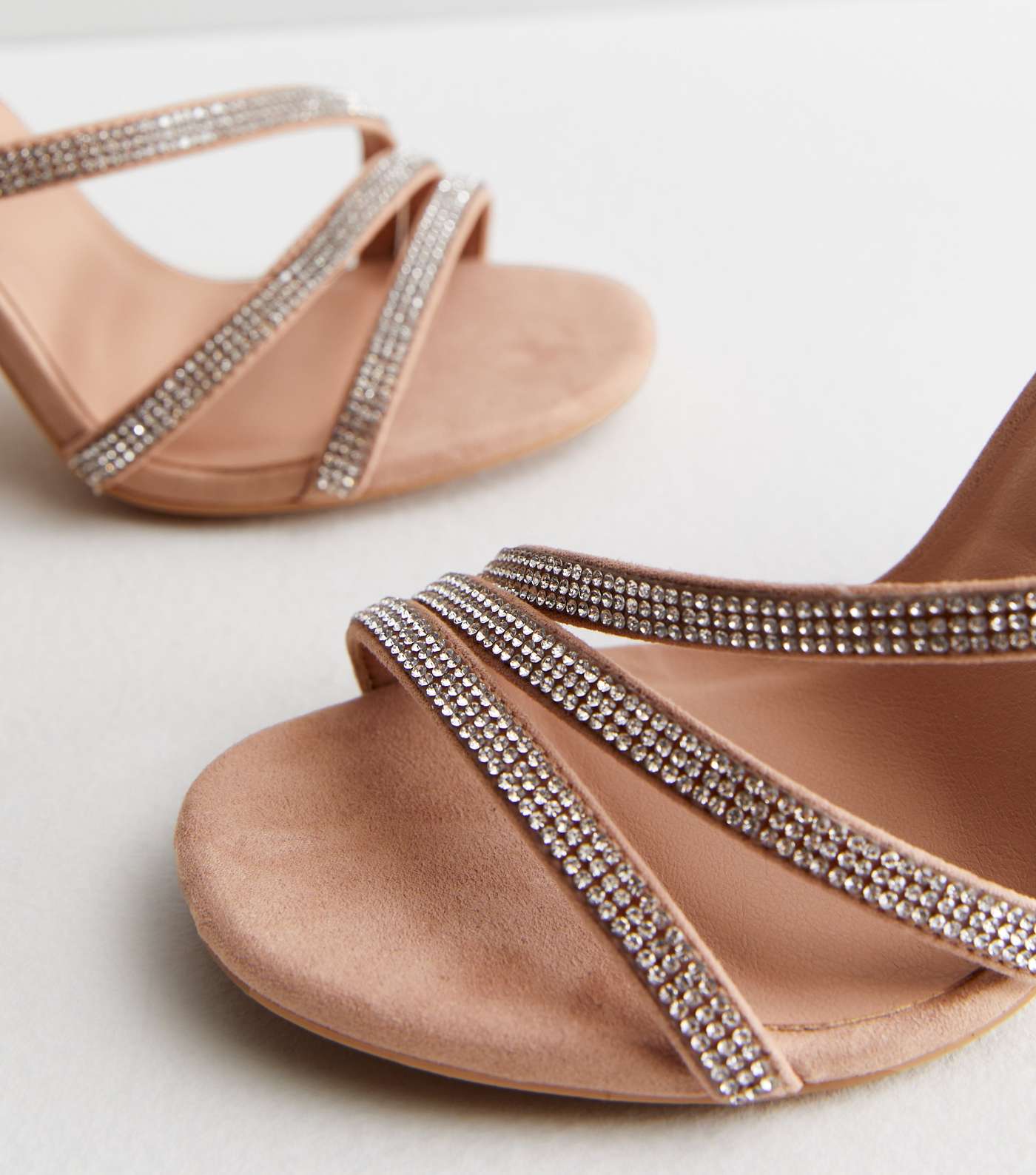 Wide Fit Pale Pink Diamanté Strap Block Heel Sandals Image 4