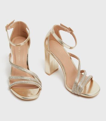 Wide Fit Silver Diamanté 2 Part Cross Strap Stiletto Heel Sandals | New Look