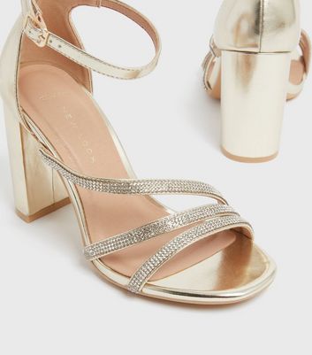 Icey Wide Fit Silver Diamante Block Heels | SIMMI