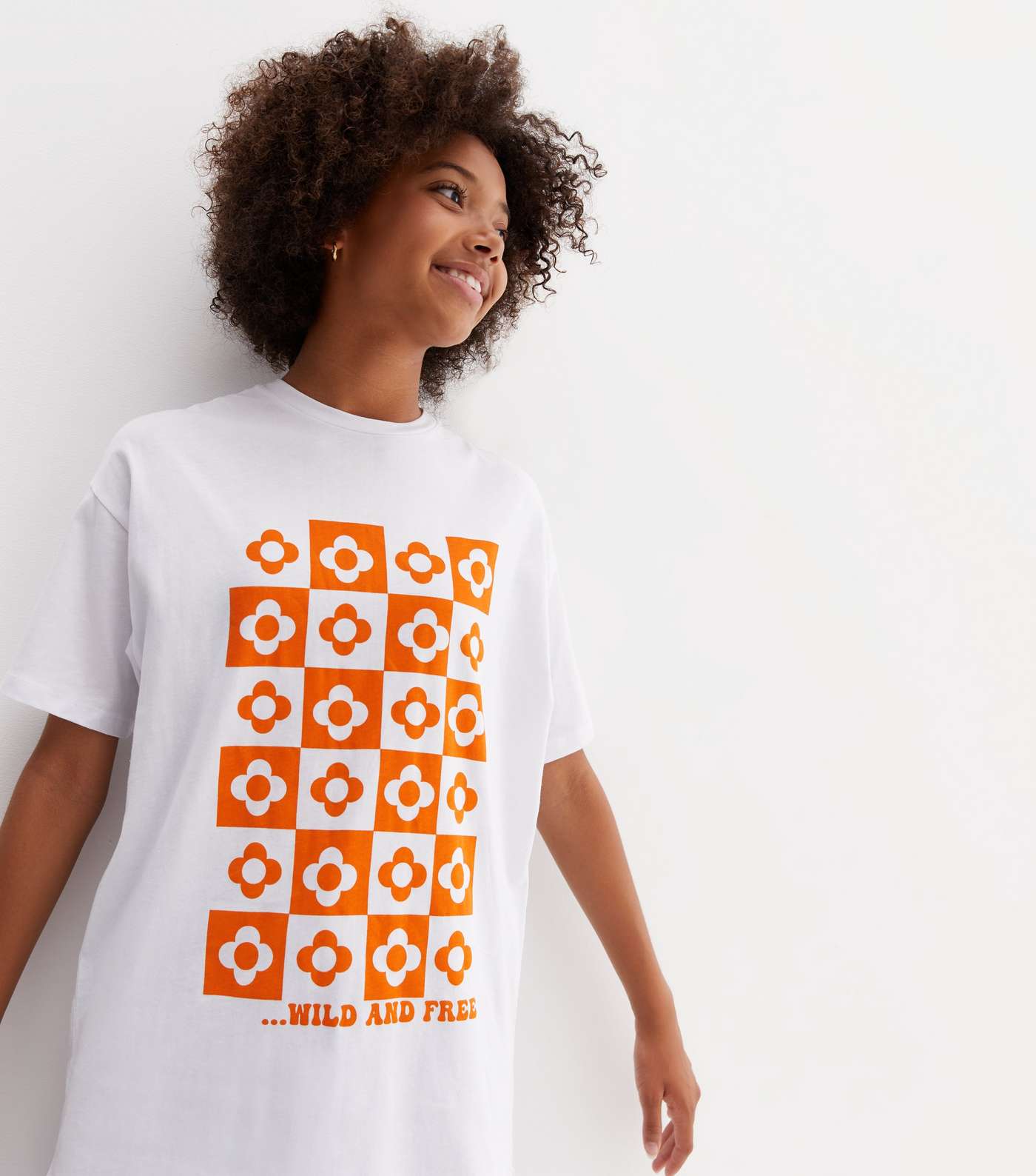 Girls White Checkerboard Logo Oversized T-Shirt