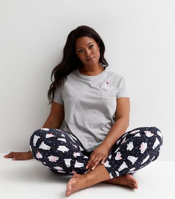 Curves Light Grey Christmas Jogger Pyjama set with Grey Polar Bear