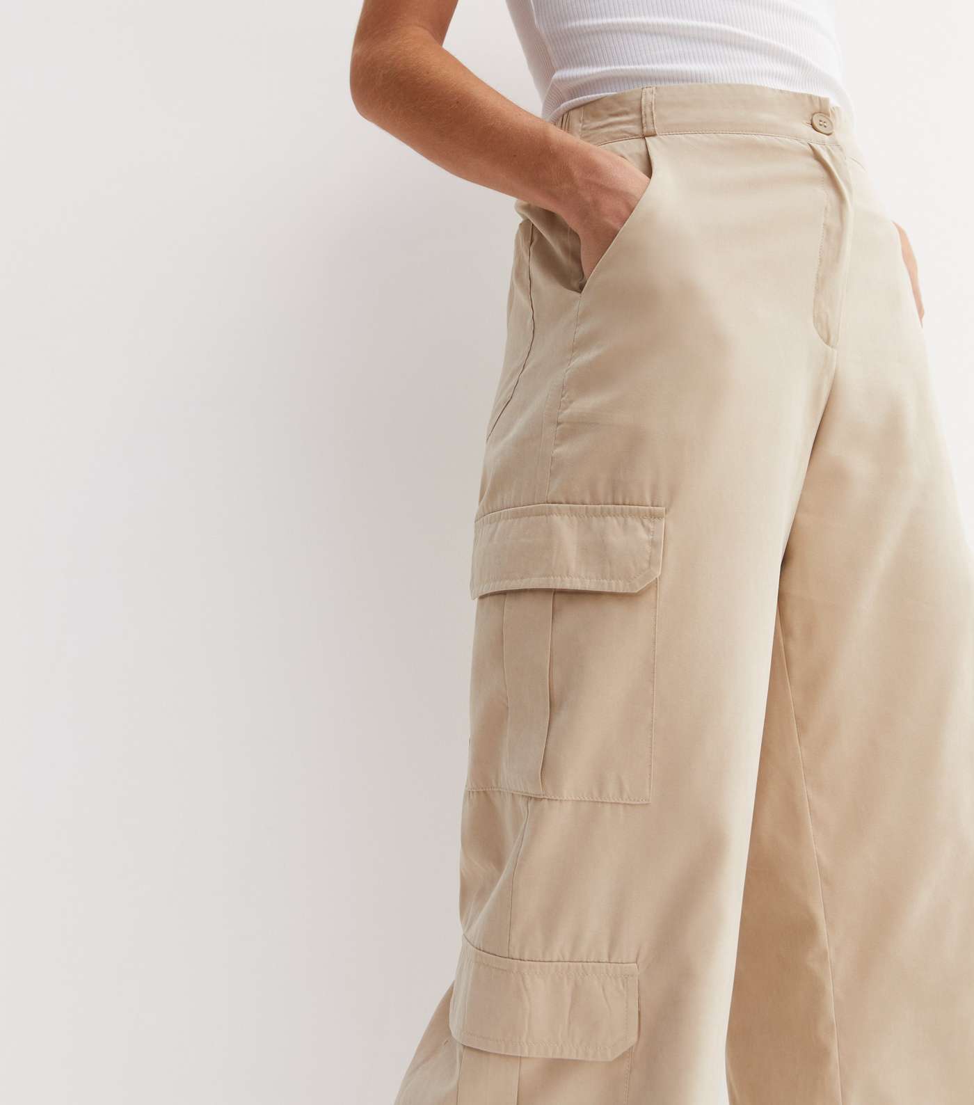 Cameo Rose Stone Wide Leg Cargo Trousers Image 3