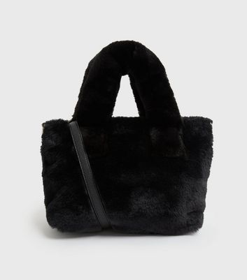 Black Faux Fur Tote Cross Body Bag | New Look