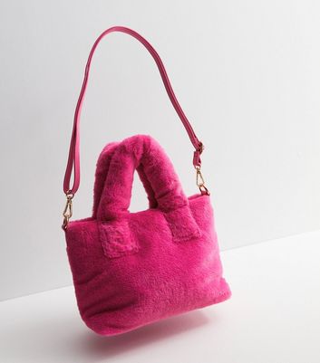 The Bow Micro Faux Fur Tote Bag in Pink - Self Portrait | Mytheresa