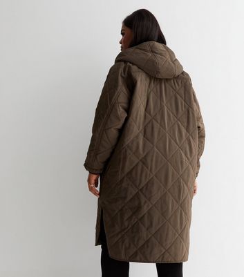 Blue Vanilla Curves Khaki Quilted Hooded Long Coat | New Look