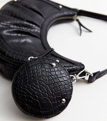 Black Faux Croc Shoulder Bag New Look
