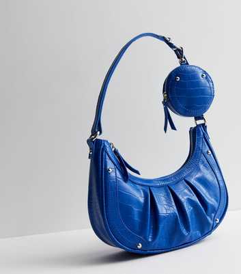 Blue Faux Croc Shoulder Bag