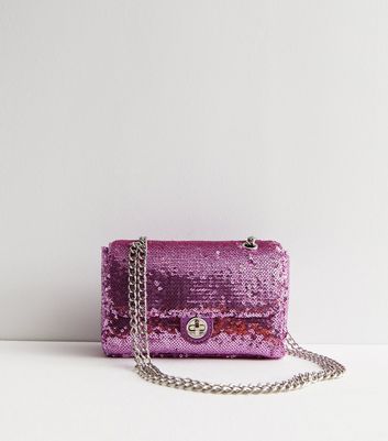 Bright Pink Sequin Chain Cross Body Bag New Look