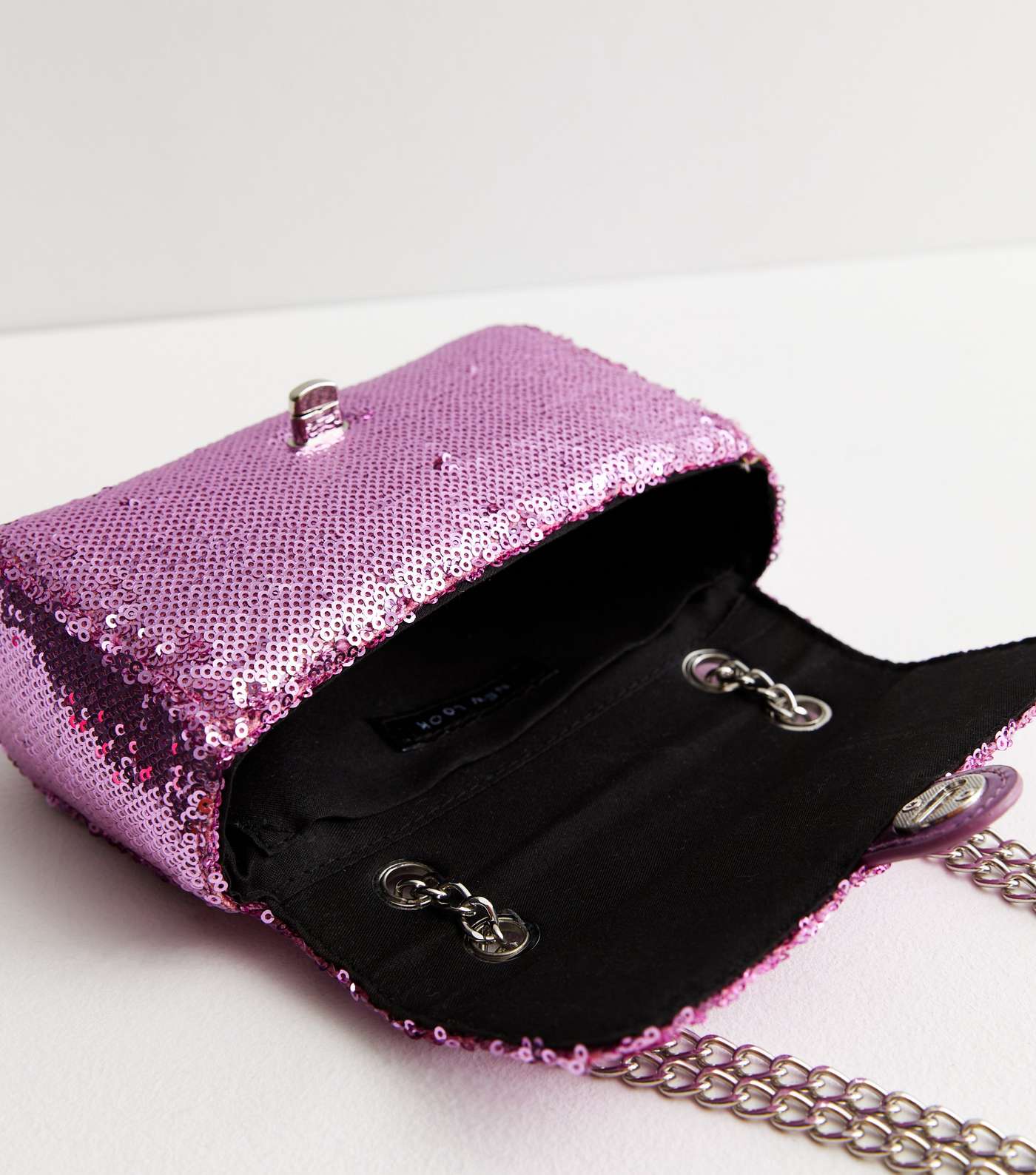 Bright Pink Sequin Chain Cross Body Bag Image 4