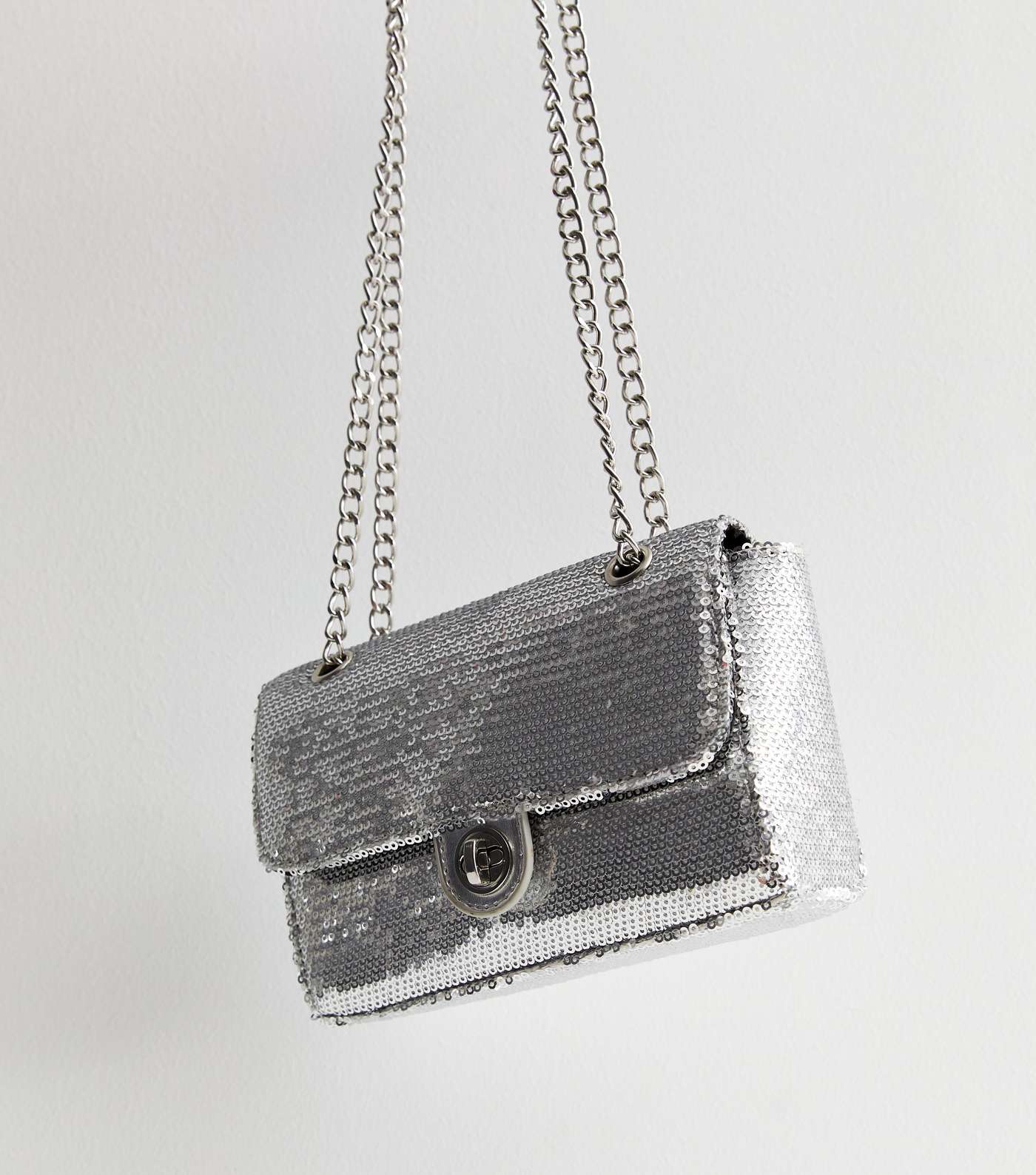 Silver Sequin Chain Cross Body Bag Image 3