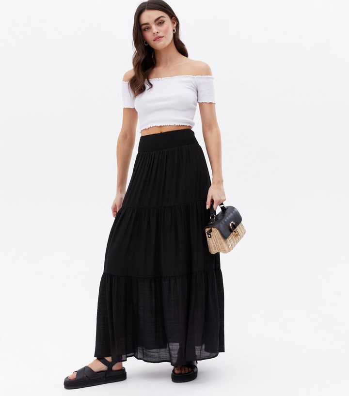 tiered maxi skirt black