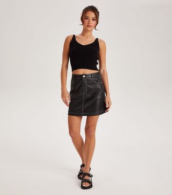 Urban Bliss Black Leather-Look Contrast Stitch Mini Skirt