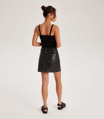 Black faux leather outlet contrast stitch mini skirt