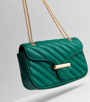 Green Leather Look Quilted Chain Strap Shoulder Bag New Look