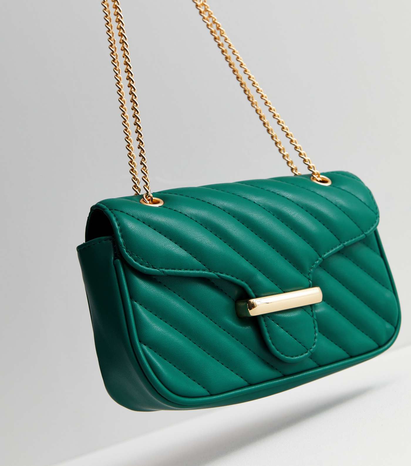 Green Leather-Look Quilted Chain Strap Shoulder Bag Image 4