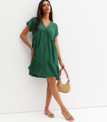 v neck tiered smock dress