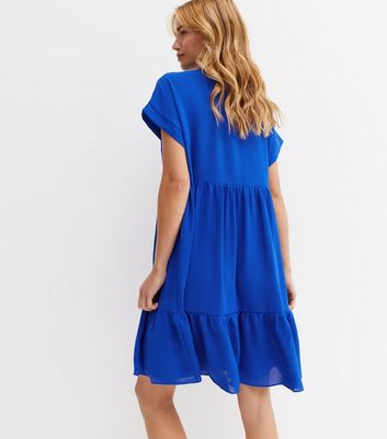Gini London Blue Tiered Smock Mini Dress New Look