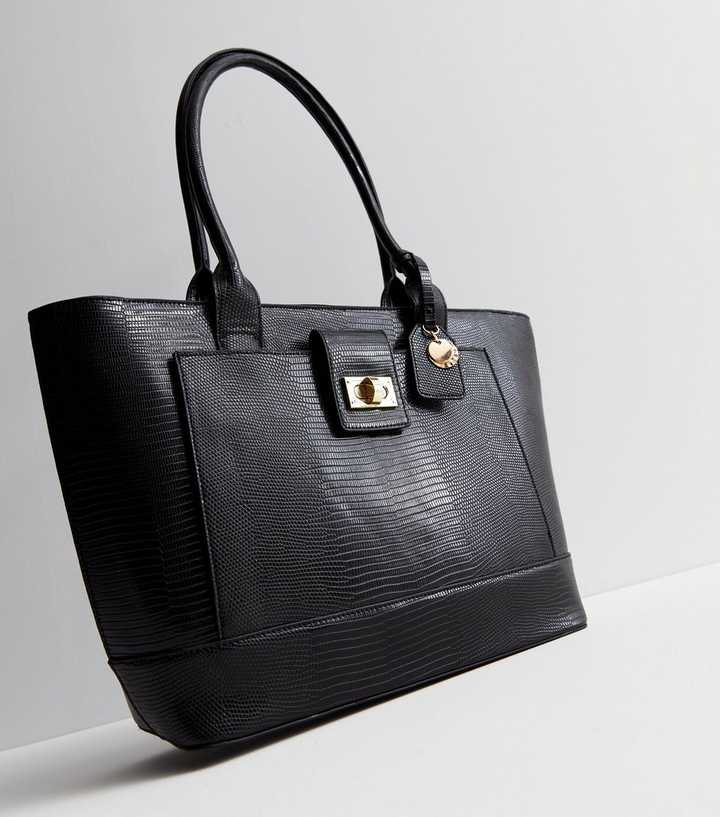 MOCK CROC TOTE BAG - Black