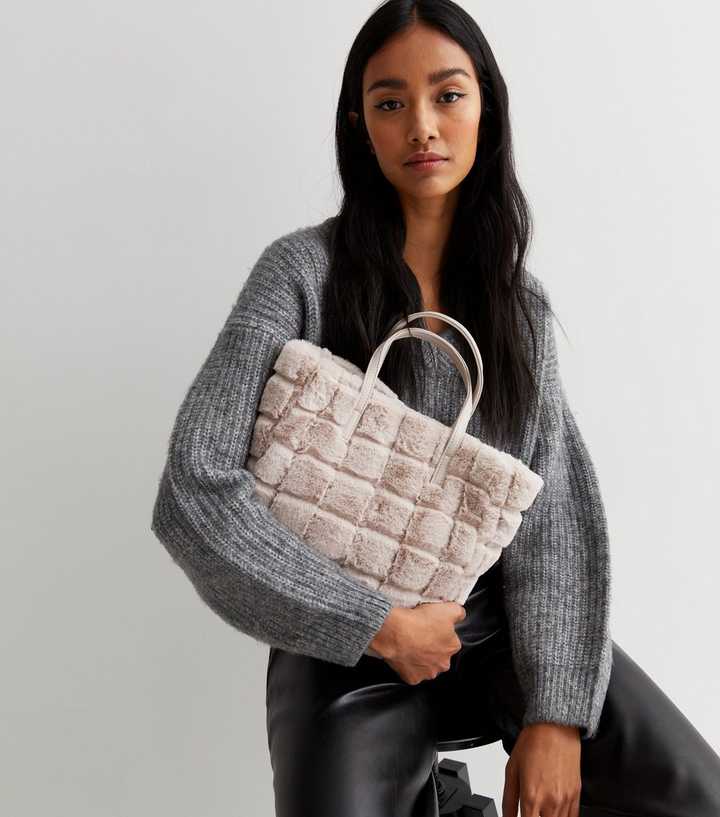 Mink Quilted Faux Fur Finish Tote Bag