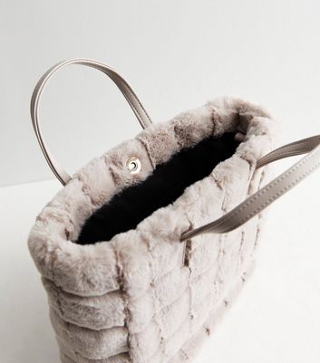 Mink Quilted Faux Fur Finish Tote Bag | New Look