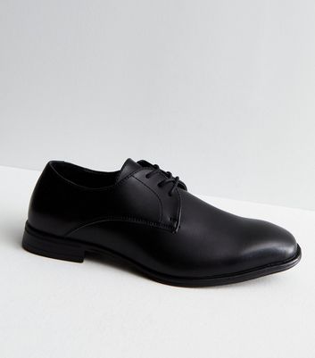 Men's Black Leather Derby Shoes New Look