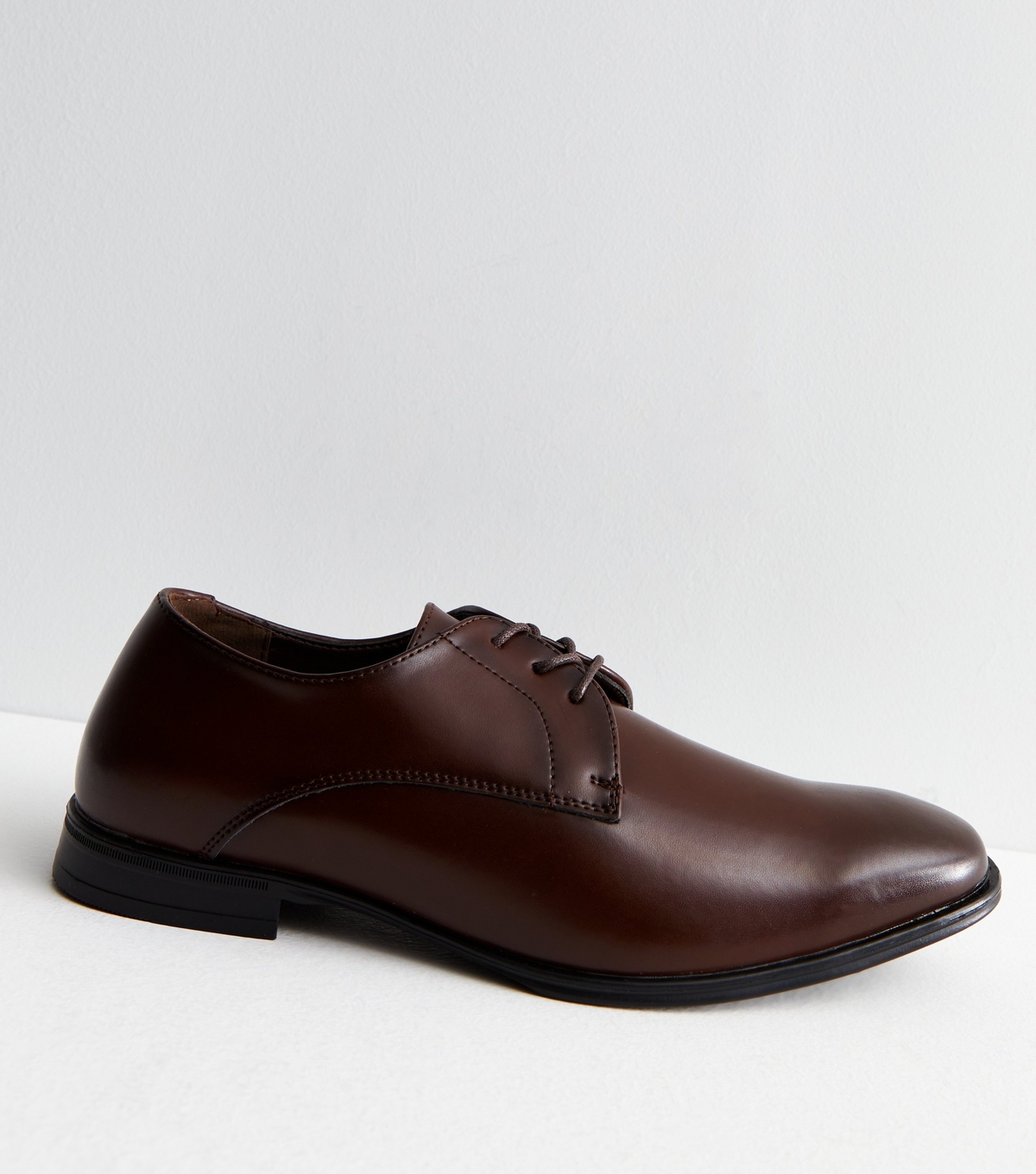 Men's Dark Brown Leather Derby Shoes New Look