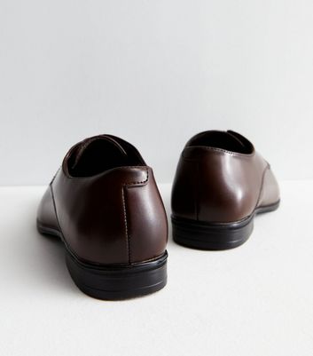 Dark Brown Leather Derby Shoes New Look