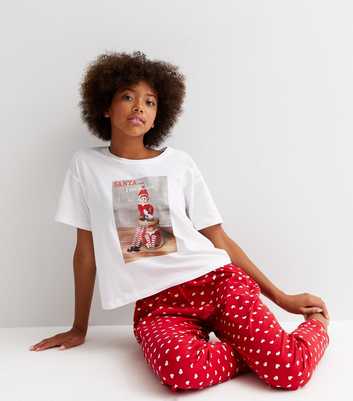 Girls White Short Sleeve Pyjama Set with Naughty Elf Logo