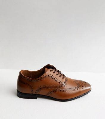 Rust Leather Perforated Lace Up Brogues New Look