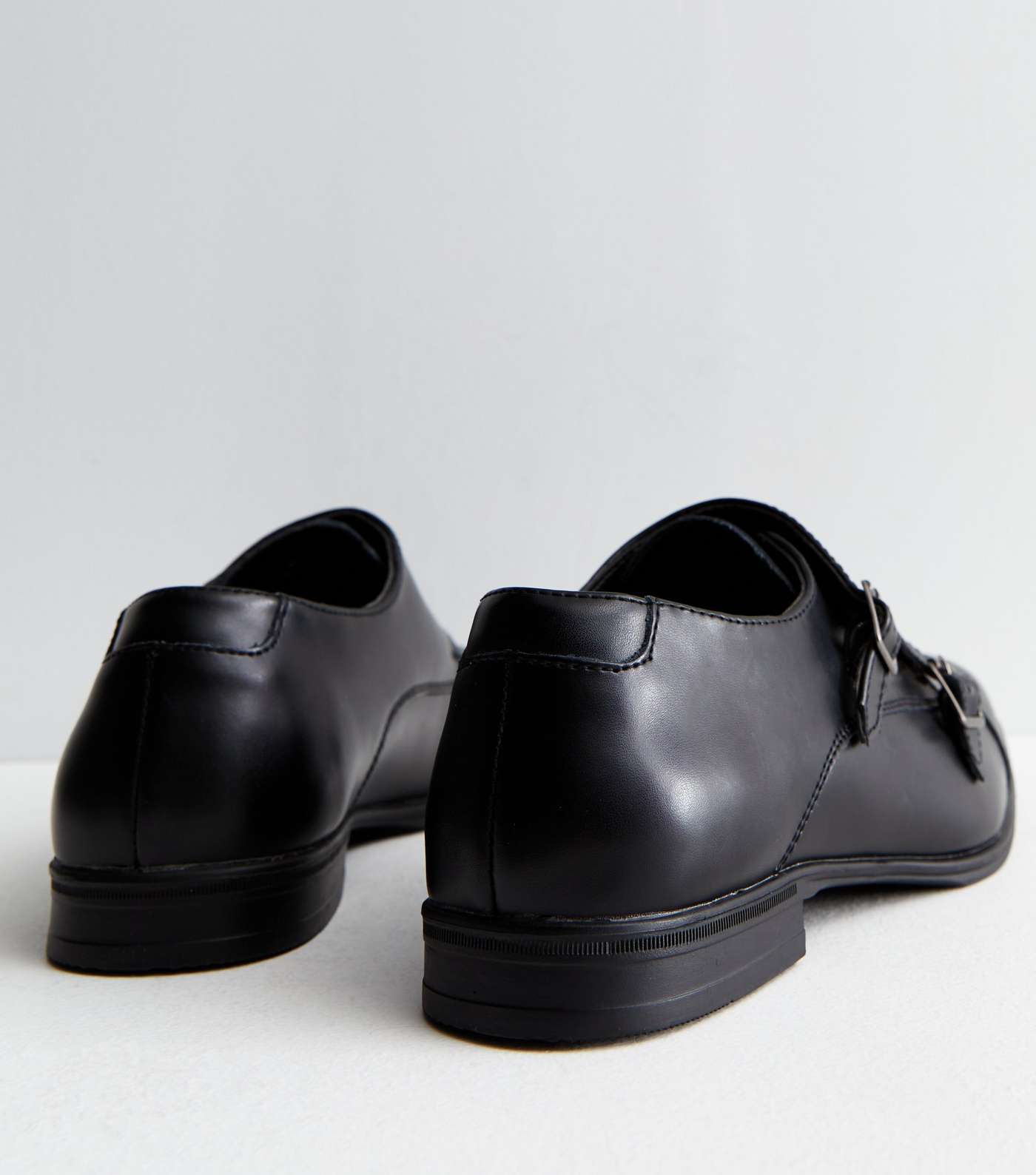 Black Leather Double Buckle Strap Monk Shoes Image 3
