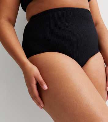 Curves Black Textured High Waist Bikini Bottoms