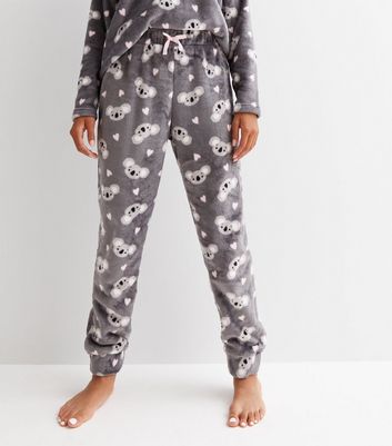 Girls Grey Koala Print Fleece Pyjama Joggers New Look